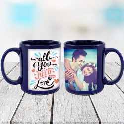 All you need is love customized blue mug